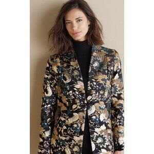 Soft Surroundings Viola Jacquard Jacket Party Gold Black Petite Small NWT